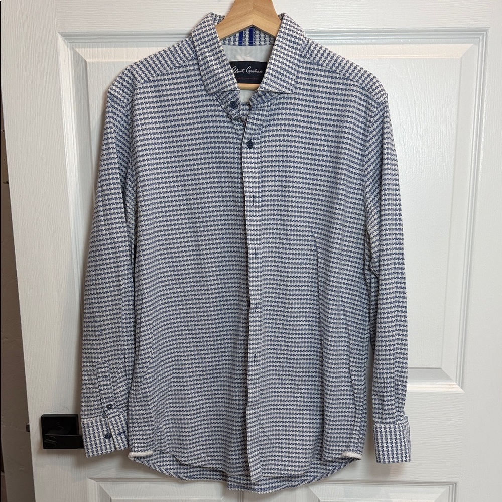 Robert Graham Blue & White Micro-Pattern Long-Sleeve Button-Down Shirt